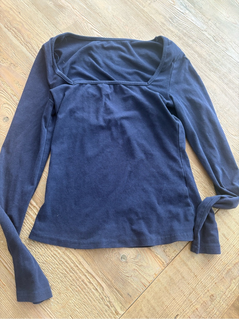 Cute Navy Long Sleves Square Neck Too